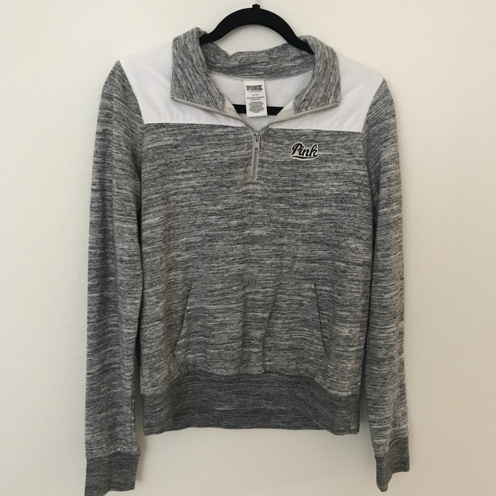VS Pink Light Grey Marl Quarter Zip with logo
